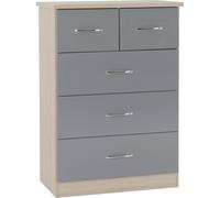 Seconique Nevada 3+2 Drawer Chest - Grey Gloss/Light Oak Effect Veneer, Grey