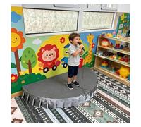 100/120cm Half Moon Stage Platform, Portable Performance Riser with Skirt, Non-Slip Carpeted Surface for Kindergarten, Classroom Recitals(Small)