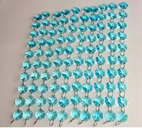 100 14mm Octagon Aqua Teal Blue Turquoise Transparent Chandelier Drops Parts Cut Glass Crystals Droplets Beads Christmas Tree Ornaments Pendants Vintage Chic Wedding Seear Lights