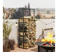 100-150cm Retractable Metal Firewood Log Holder Rack with Hooks Outsunny Black One Size