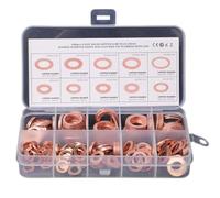 100/200PCS Copper Washer Gasket Nut and Bolt Set Flat Ring Seal Assortment Kit with Box M5/M6/M8/M10/M12/M14 for Sump Plugs New Nuts Bolts Sets(200pcs)