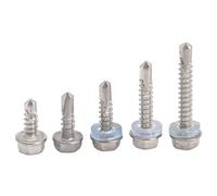 100/20PCS Hex Washer Head Self Drilling Screws Stainless Steel Self-tapping Screw With Sealing Home Hardware Fasteners Kits(40PCS,M4.8x16)