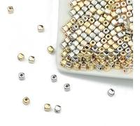 100-400pcs Gold Color Beads 4.0mm 6mm CCB Cube Crown Heart Pendant Star Spacer Loose Beads for Love Jewelry Making Bracelets DIY S-R Cube 4.0mm Mixed-200pcs