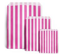 100 5" x 7" Striped Candy Sweet Paper Bags | Wedding Buffet Favour Cake Gift Pick n Mix Shop | Premium Quality UK Made (Pink, Qty: 100 Bags)