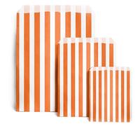 100 5" x 7" Striped Candy Sweet Paper Bags | Wedding Buffet Favour Cake Gift Pick n Mix Shop | Premium Quality UK Made (Orange, Qty: 100 Bags)