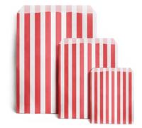 100 5" x 7" Striped Candy Sweet Paper Bags | Wedding Buffet Favour Cake Gift Pick n Mix Shop | Premium Quality UK Made (Red, Qty: 100 Bags)