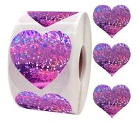 100-500pcs 1.5inch Laser Heart Stickers for Valentine's Day Pink Purple Sparkling Labels Wedding Party Love for Envelopes, Awards, DIY Decoration