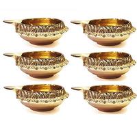 100% 6 Pc Set of Pure MADE OF VIRGIN Brass Diwali Diya Indian Pooja Oil Lamp - Golden Engraved Design Dia - 2.5 Inch. Deepawali Diya/Tea Light Holder/Diwali Traditional Oil Lamp Indian Gift Items.