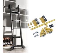 100-732cm Sliding Ladder Rail Track Accessories Set, Gold Steel Rolling Mobile Ladder Hardware Kit For Library, Cabinets, Kitchen, Wine Cooler, Home Climbing Ladder(8ft/244cm Track kit)