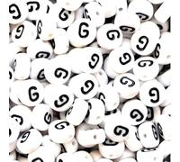 100 7mm White Flat Round Letter Alphabet Acrylic Beads Single Letters & Mixed (G)