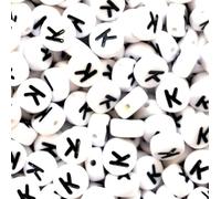 100 7mm White Flat Round Letter Alphabet Acrylic Beads Single Letters & Mixed (K)