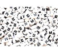 100 7mm White Flat Round Letter Alphabet Acrylic Beads Single Letters & Mixed (M)