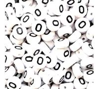 100 7mm White Flat Round Letter Alphabet Acrylic Beads Single Letters & Mixed (O)