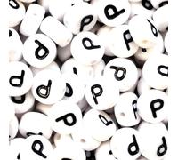 100 7mm White Flat Round Letter Alphabet Acrylic Beads Single Letters & Mixed (P)