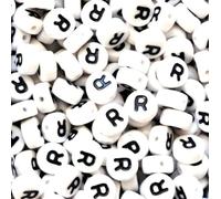 100 7mm White Flat Round Letter Alphabet Acrylic Beads Single Letters & Mixed (R)