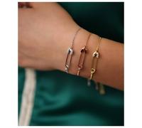 100% 925 sterling silver delicate jewelry micro pave cz safety pin charm silver dainty chain bracelet