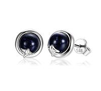 100% 925 Sterling Silver Round Outer Space Stud Earrings Blue Sand Stones Silver Earrings For Women Party Wedding Jewelry