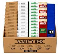 100 All-in-One Hot Drinks Bundle - 20 Instant Decaf Coffee Sachets, 20 Decaf Tea Bags, 20 Semi Skimmed Milk Sticks, 20 White & 20 Brown Sugar Sticks Individually Wrapped Portions for Home, Office etc