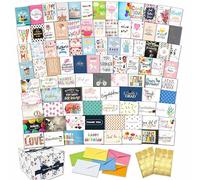 100 All Occasion Greeting Cards with Envelopes and Stickers - 100 Unique Designs Large 5x7 Inch Bulk Blank Notes in a Sturdy Organizer Box