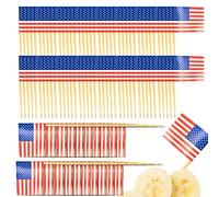 100 America Toothpick Flags Cake Toppers, USA Cocktail Stick Flag for Sandwich Food Cupcake Toppers Independence Memorial Day Decor