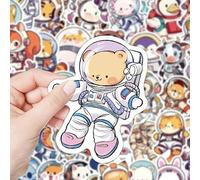 100 Animal Astronaut Stickers: Cartoon-Style Adorable Hand-Drawn Doodles for Creative DIY Journaling