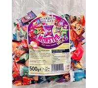 100 Assorted Fizzy Sour Hard Boiled Sweets - Monster Mix Kids Party Events Sharing, Halloween Spooky Treats, Halal, Gluten Free, No Artificial Colours, Bulk 500g wrapped candy bag