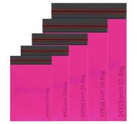 100 Assorted Mixed Hot Pink Mailing Poly Postal Self Seal Bags 5 Sizes 20 from Each Extra Small to Large Postage Packaging Assorted Mailers Posting Shipping Post Parcels Package Bags
