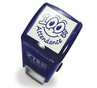 100% Attendance Smiley Face Pre Inked School Teachers Feedback Marking Stamper Stamp 25mm Primary Teaching Services (Blue)