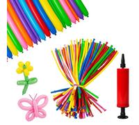 100 Balloons Balloon Animal Making Kit with Pump,Modelling Balloons and Long Balloons for Tying, Ideal for Birthday Parties and Wedding Decorations