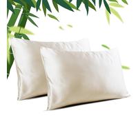 100% Bamboo Viscose Pillow Protectors Queen Size- Set of 2 Zippered, 400 Thread Count Pillow Cases Cooling Pillow Case 20x30 inches Soft Hotel Quality(2Pack, Zipered,Beige,Queen)