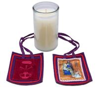 100% Beeswax Candle and Purple Home Scapular | 3 Days of Darkness | Catholic Spirituality | Divine Protection | Blessed Anna Maria Taigi and Marie-Julie Jahenny