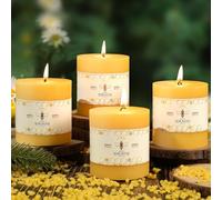 100% Beeswax Pillar Candles,Non Toxic,2.8x3 inch,4 Pack,180 H Long Burn