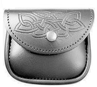 100% Black Leather Medium Belt Pouch Sporran Bag Piper Drummer Kilt Embossed