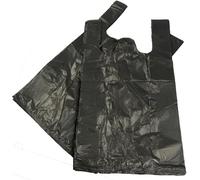 100 BLACK PLASTIC POLYTHENE VEST STYLE CARRIER BAGS - SIZE 11 x 17 x 21" SHOPPING GROCERY GIFT BOUTIQUE SUPERMARKET CASH N CARRY MARKET STALL POLYBAGS
