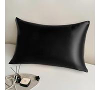 100% Black Silk Pillowcase Standard Size with Zipper Closure,Both Sides Grade 6A Real Mulberry Silk Pillow Cases for Hair and Skin,600 Thread Count,Soft and Health,1pc(20"x26",Black)