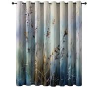 100% Blackout Curtain W 46" x L 72" (2 Panels), Gray Blue Thermal Insulation Noise Reducing Curtains with Watercolor Dreamy Weeds Printing - for Kitchen Living Room Children's Room