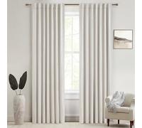 100% Blackout Curtains 90 Inches Long for Living Room 2 Panels Set, Room Darkening Energy Saving Curtain Window Coverings Elegant Flax Linen Hook Belt Pleated Drapes Aesthetic Bedroom(W50"xL90",Birch)