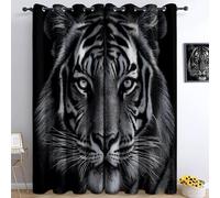 100% Blackout Curtains Animal Angry Tiger, Eyelet Thermal Insulated Window Drapes for Bedroom Living Room, Noise Reducing Blackout Curtain Panels for Boys Girls, 66 x 72 Inch, Black