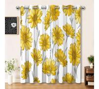 100% Blackout Curtains Bedroom Retro Daisies Plants Yellow Pencil Pleat Thermal Insulated Drapes with Coating Back Layers for Living Room Privacy Protection, W46 x L54 Inch (2 Panels)