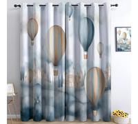 100% Blackout Curtains Bedroom W 59" x L 65", Cartoon Style Printing Thermal Insulated Curtains, for Kids Room Living Room Decorate, Romance Balloon Village Buildings Polyester Washable Panels
