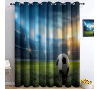 100% Blackout Curtains Bedroom W 59" x L 65", Sports Style Printing Thermal Insulated Curtains, for Kids Room Living Room Decorate, Football Field Grass Soccer Photography Polyester Washable Panels