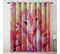 100% Blackout Curtains Fantasy Unicorn Rose 46 X 72 In (2 Panels) Printed Thermal Grommet Top, Energy Saving, Room Darkening Drapes For Bedroom & Living Room Pink