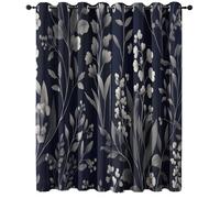 100% Blackout Curtains for Bedroom, 72 inch Long Living Room Curtain Thermal Insulated Curtains Room Darkening Curtain Printed Minimalism Plants Leaves, 2 Panels, Grey