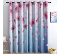 100% Blackout Curtains Simple Petals Falling From The Sky, Eyelet Thermal Insulated Window Drapes for Bedroom Living Room, Noise Reducing Blackout Curtain Panels, 55 x 102 Inch, Powder Blue