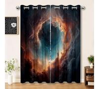 100% Blackout Curtains W46 x L54 Inch, Universe Fantasy Nebula Clouds Blue Window Drapes with Thermal Insulated Liner, Room Darkening Eyelet Curtains for Bedroom & Living Room, 2 Panels Set