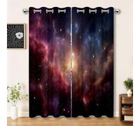 100% Blackout Curtains W46 x L90 Inch, Universe Nature Starry Sky Nebula Purple Window Drapes with Thermal Insulated Liner, Room Darkening Eyelet Curtains for Bedroom & Living Room, 2 Panels Set