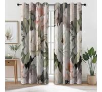 100% Blackout Curtains Watercolor Peony Roses Printed Curtain - Light Color Thermal Insulated Grommet Window Drapes, Noise Reducing Privacy Curtains W 29.5" x L 65" (2 Panels)