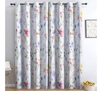 100% Blackout Curtains with Eyelets, Watercolour Wildflower Floral Print, Thermal Lined Window Curtains, Smooth Sliding Grommets, Privacy Curtains for Bedroom, Colourful, W 66" x L 72" (2 Panels)