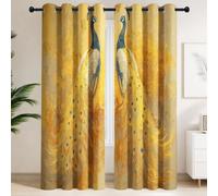 100% Blackout Eyelet Curtains, 2 Panels, 52 x 63 Inch Drop, Luxury Classical Thermal Insulated & Privacy Curtains for Bedroom & Living Room, Animal Peacock, Noise Reducing