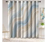 100% Blackout Eyelet Curtains for Bedroom, Watercolor Gradient Wave Pattern Agate Texture Thermal Sound Curtains, 46 x 72 Inch Modern Elegant Living Room Decor Window Drapes 2 Panels, Blue And White